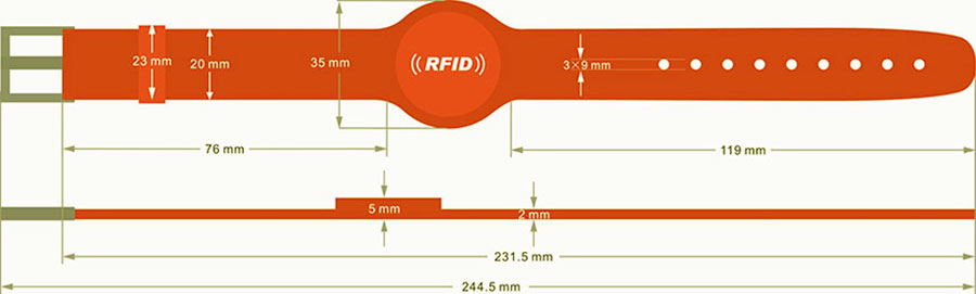 Size of Soft RFID Rubber Wristband MTB-SW006