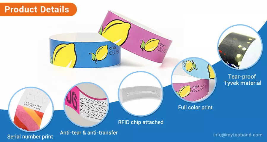Details of Tyvek Wristbands with RFID NFC Chips