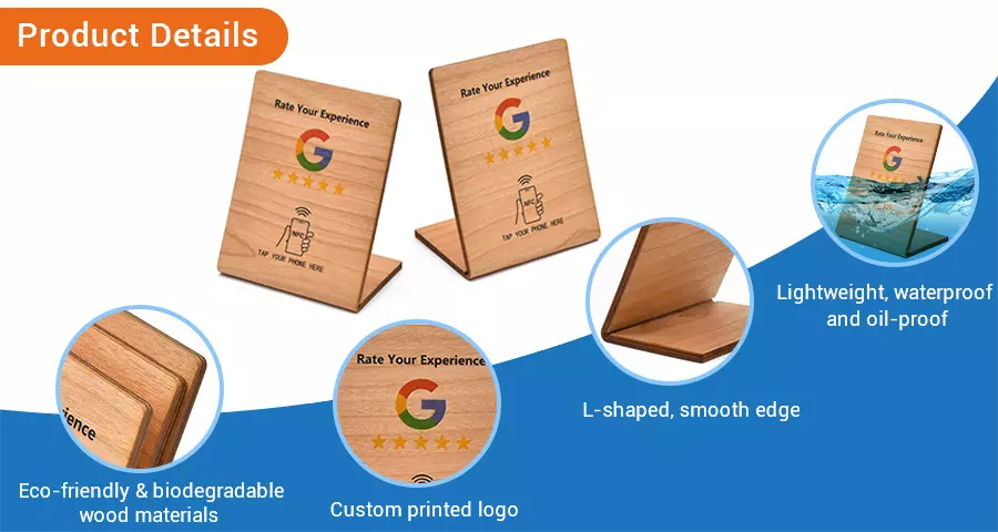 Details of Wooden Google Review NFC Stand